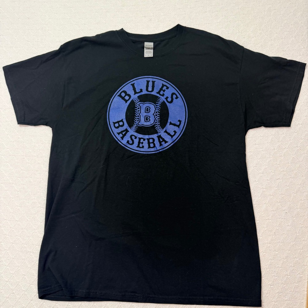 Gildan DryBlend Blues Baseball Graphic T-Shirt Black Mens Large Short Sleeve Tee